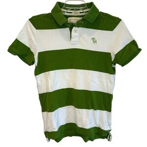 Abercrombie & Fitch Green & White Stripe Muscle Polo Shirt